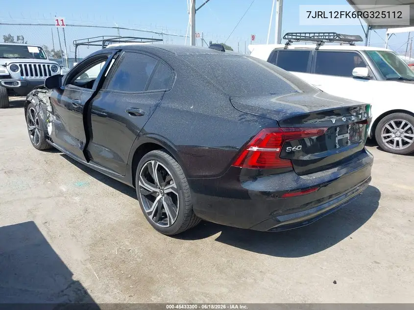2024 Volvo S60 B5 Core Dark Theme VIN: 7JRL12FK6RG325112 Lot: 45433300