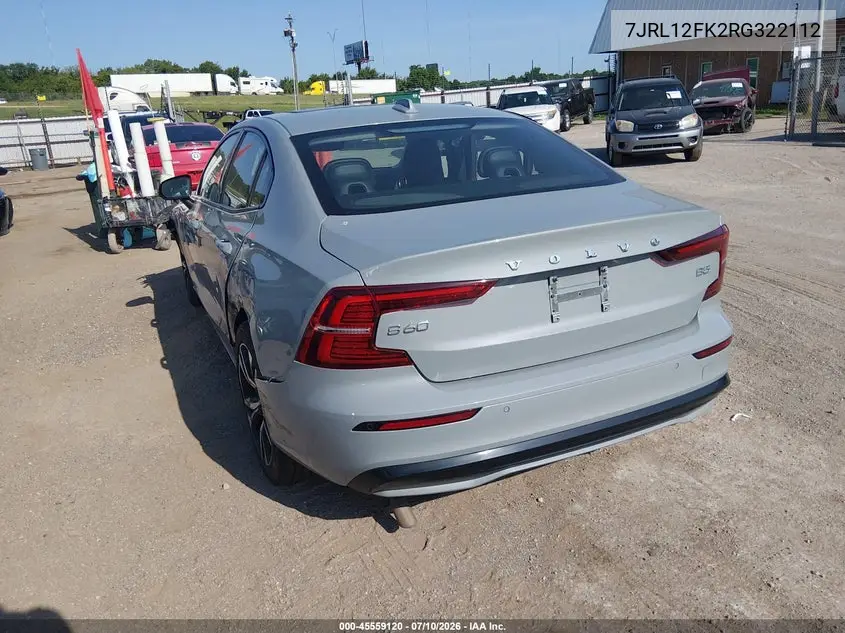 2024 Volvo S60 B5 Core Dark Theme VIN: 7JRL12FK2RG322112 Lot: 45559120