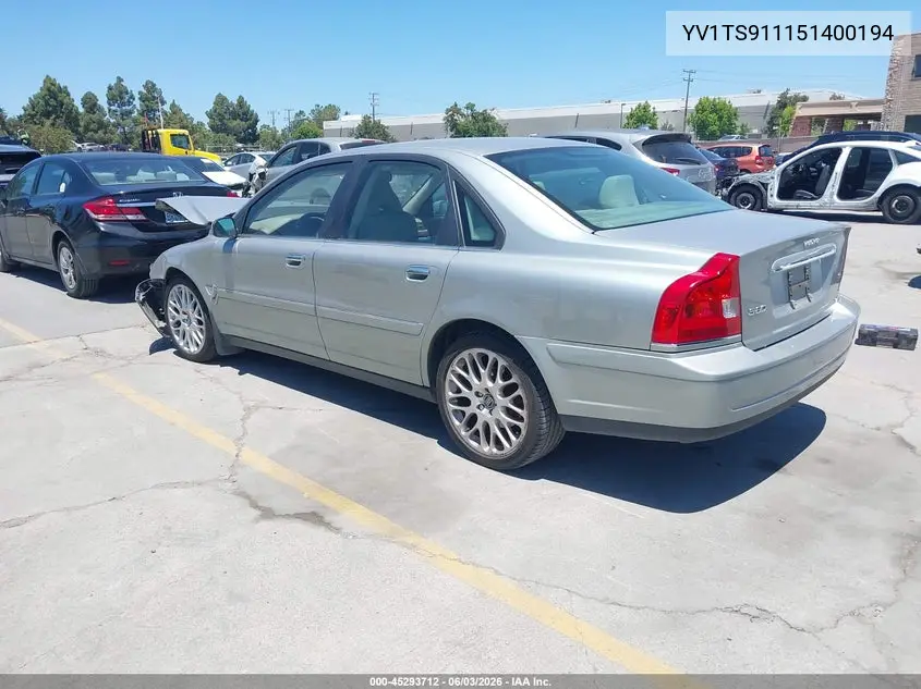 2005 Volvo S80 T6 VIN: YV1TS911151400194 Lot: 45293712