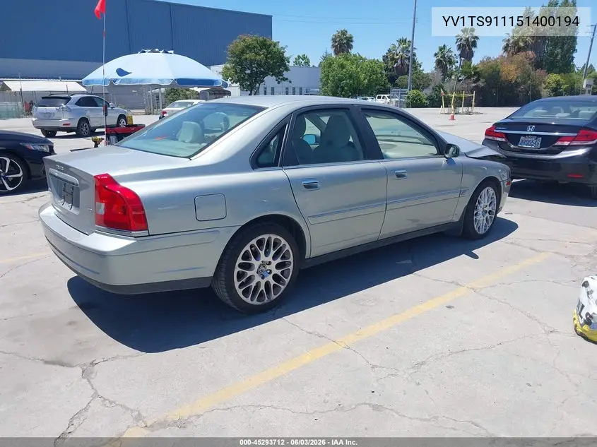 2005 Volvo S80 T6 VIN: YV1TS911151400194 Lot: 45293712