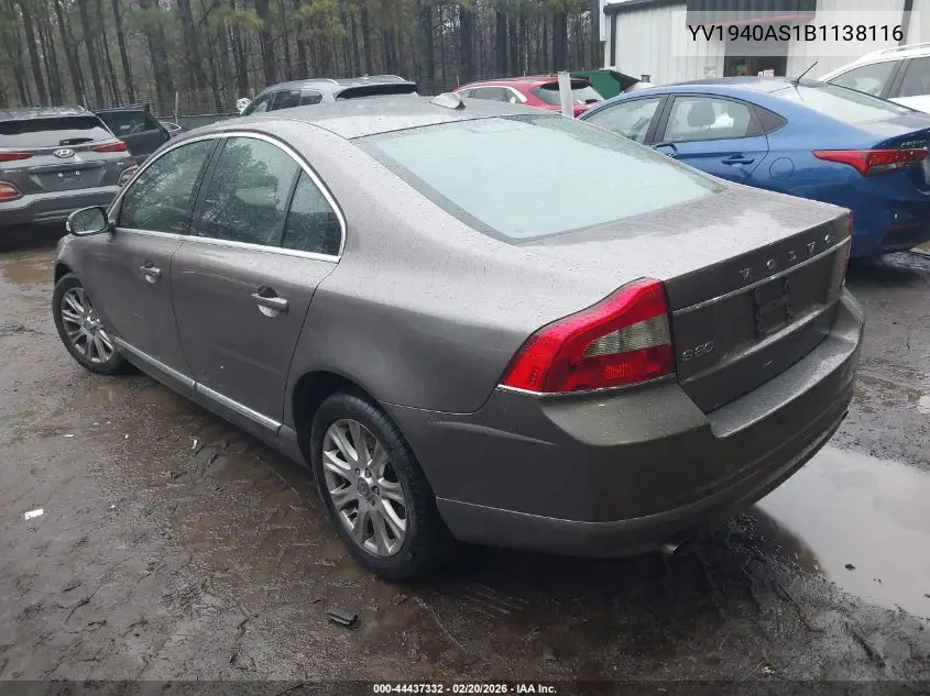 2011 Volvo S80 3.2 VIN: YV1940AS1B1138116 Lot: 44437332