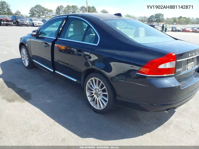 2011 Volvo S80 T6 VIN: YV1902AH8B1142871 Lot: 44700086