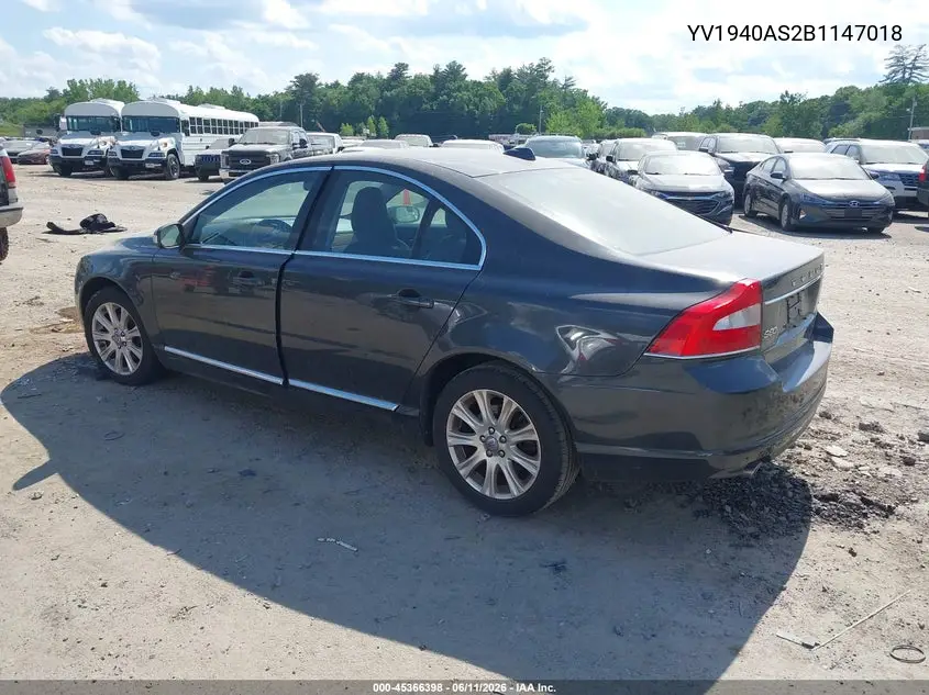 2011 Volvo S80 3.2L VIN: YV1940AS2B1147018 Lot: 45366398