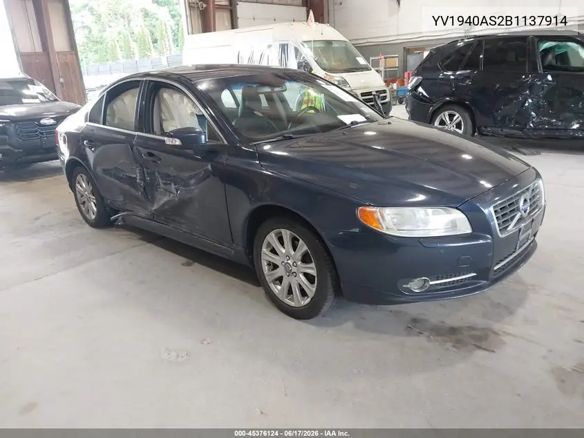 2011 Volvo S80 3.2L VIN: YV1940AS2B1137914 Lot: 45376124