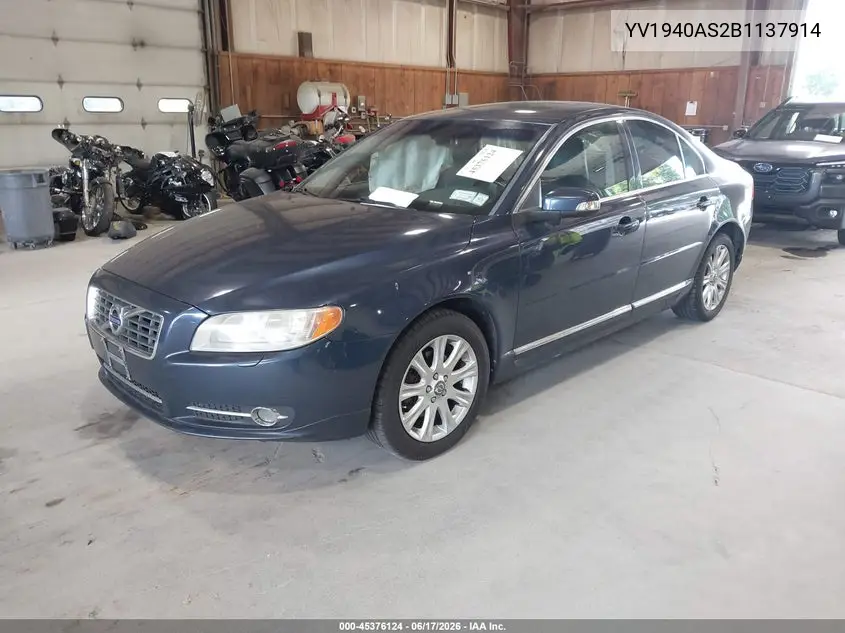 2011 Volvo S80 3.2L VIN: YV1940AS2B1137914 Lot: 45376124