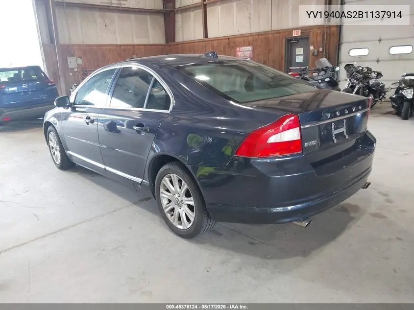 2011 Volvo S80 3.2L VIN: YV1940AS2B1137914 Lot: 45376124