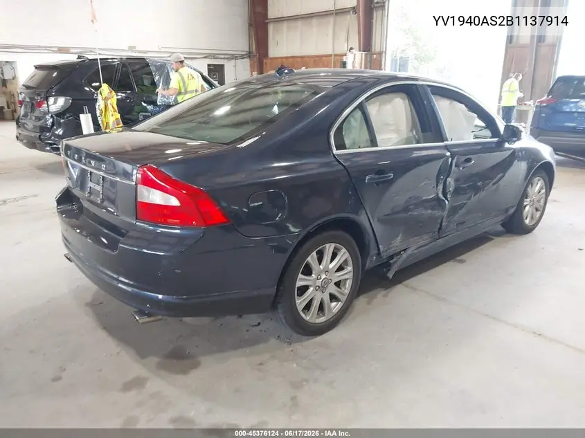 2011 Volvo S80 3.2L VIN: YV1940AS2B1137914 Lot: 45376124