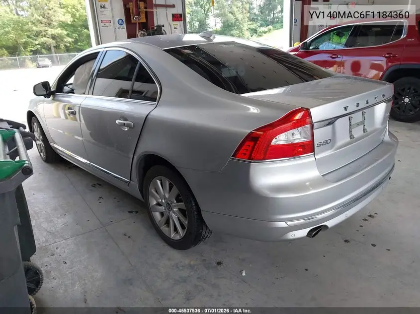 2015 Volvo S80 T5 Premier Plus VIN: YV140MAC6F1184360 Lot: 45537536