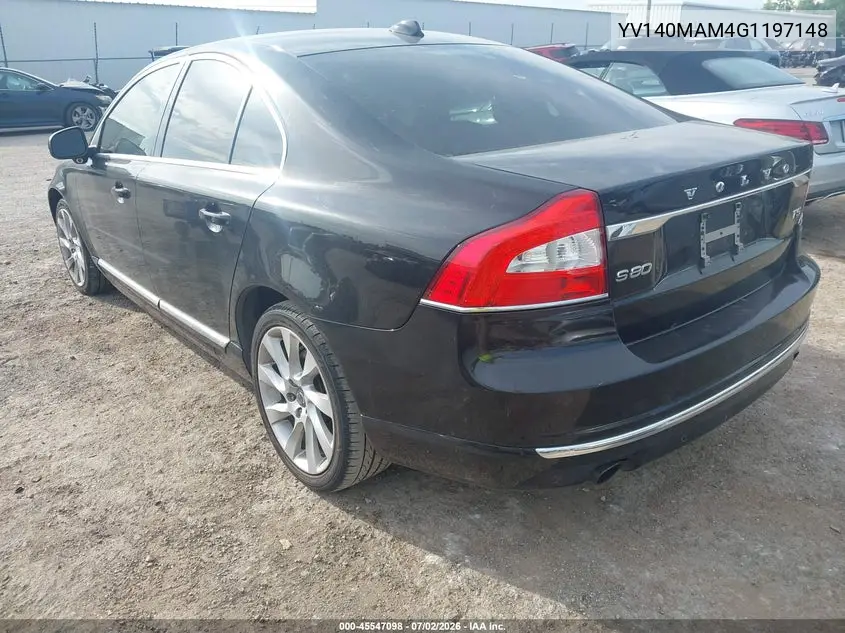 2016 Volvo S80 T5 Drive-E Platinum VIN: YV140MAM4G1197148 Lot: 45547098