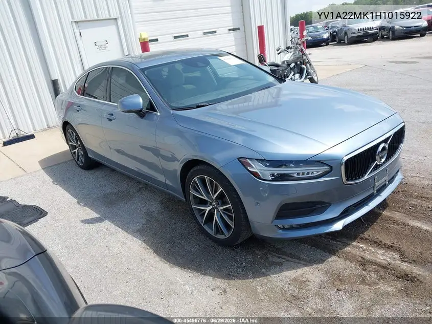 2017 Volvo S90 T6 Momentum VIN: YV1A22MK1H1015922 Lot: 45496776