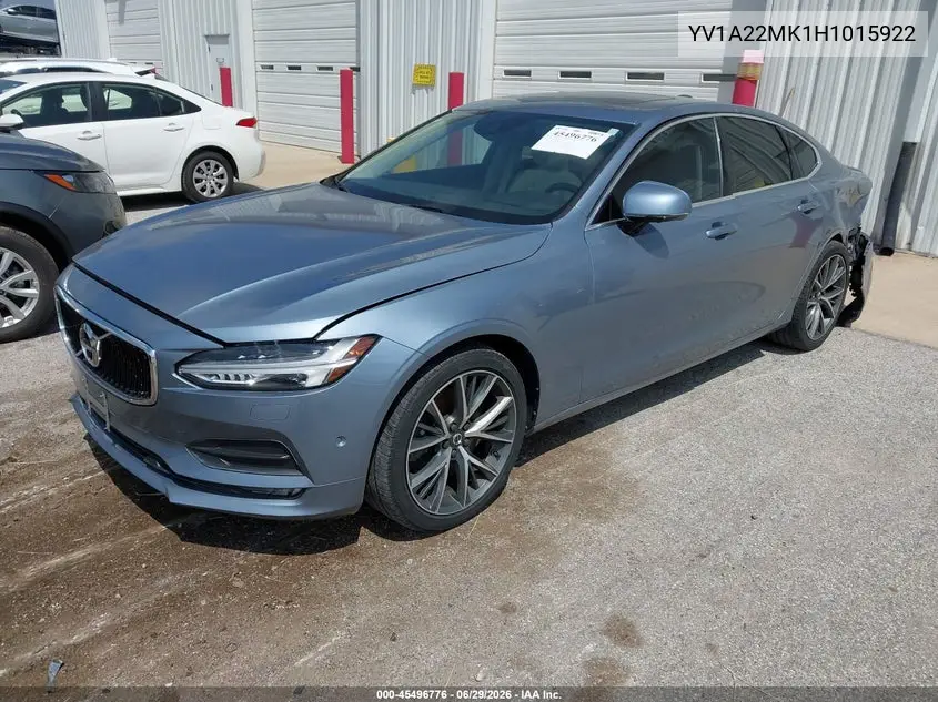 2017 Volvo S90 T6 Momentum VIN: YV1A22MK1H1015922 Lot: 45496776