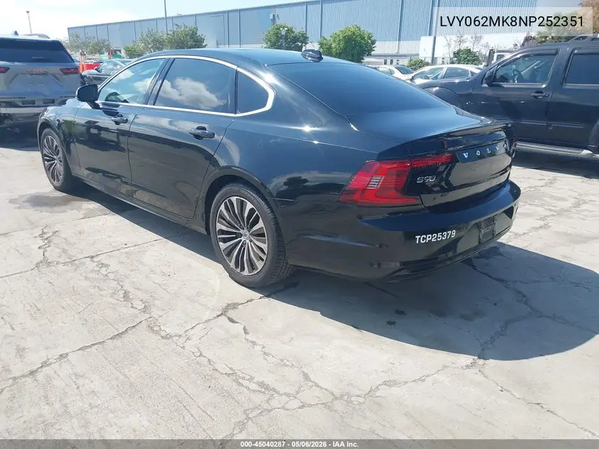 2022 Volvo S90 B6 Momentum VIN: LVY062MK8NP252351 Lot: 45040287