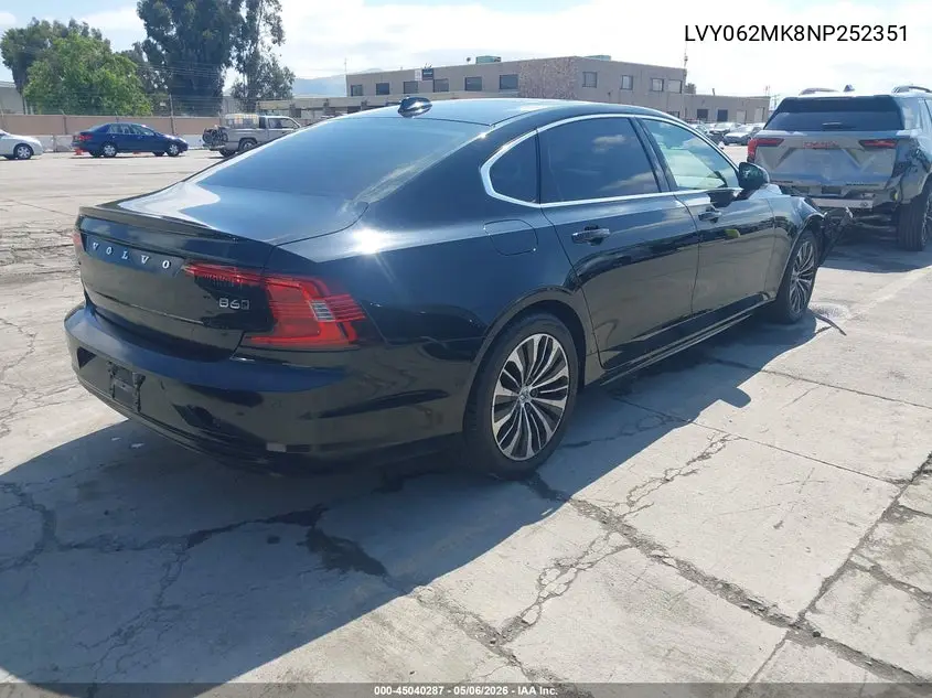 2022 Volvo S90 B6 Momentum VIN: LVY062MK8NP252351 Lot: 45040287