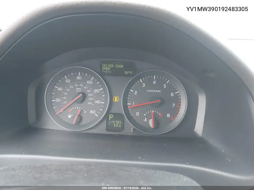 2009 Volvo V50 2.4I VIN: YV1MW390192483305 Lot: 45545630