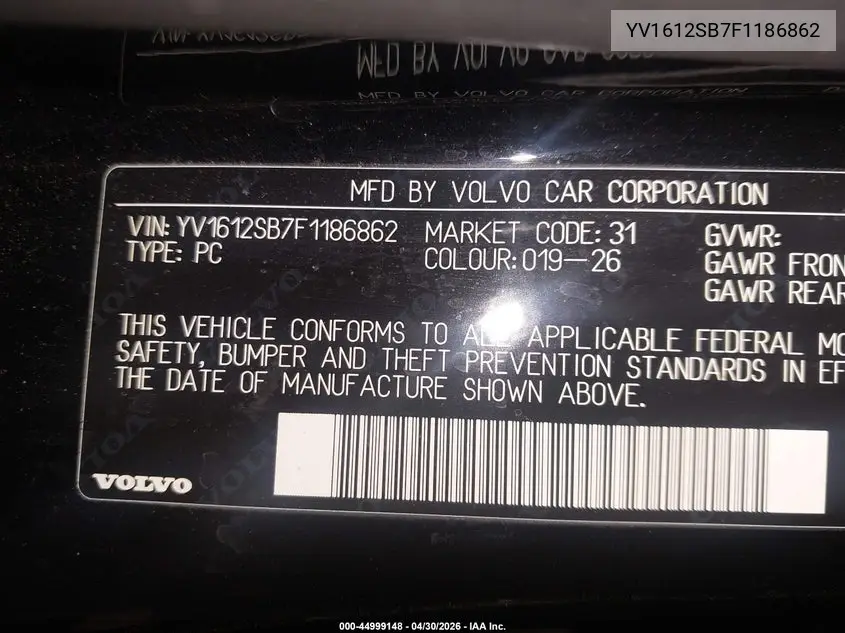 2015 Volvo V60 T5 Premier VIN: YV1612SB7F1186862 Lot: 44999148