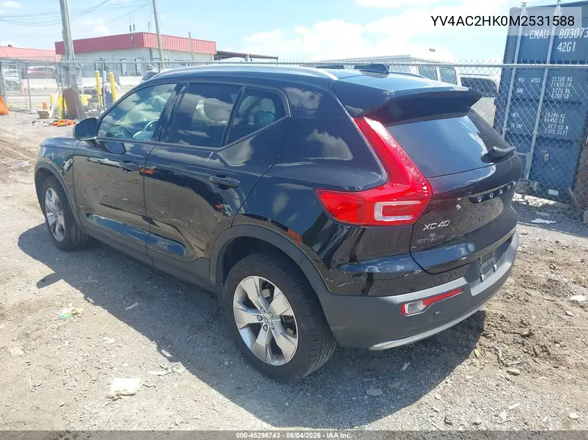 2021 Volvo Xc40 T4 Momentum VIN: YV4AC2HK0M2531588 Lot: 45296743