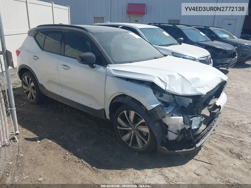 2022 Volvo Xc40 Recharge Pure Electric P8 Twin Plus VIN: YV4ED3UR0N2772138 Lot: 45183740