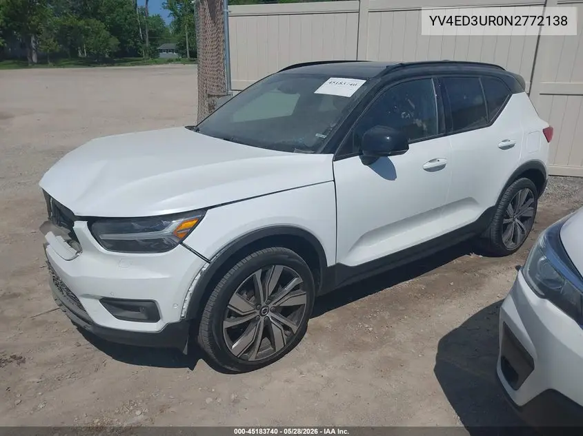 2022 Volvo Xc40 Recharge Pure Electric P8 Twin Plus VIN: YV4ED3UR0N2772138 Lot: 45183740
