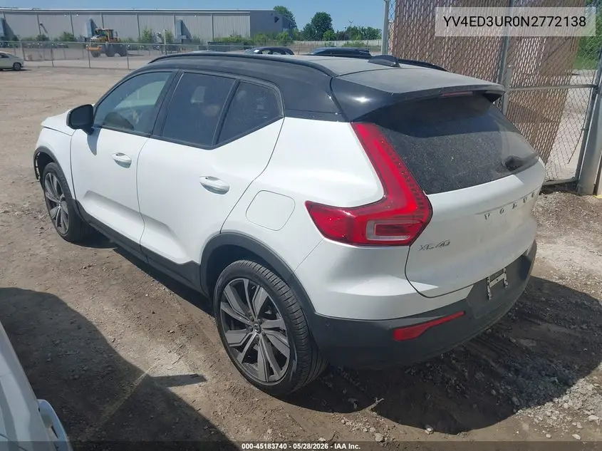 2022 Volvo Xc40 Recharge Pure Electric P8 Twin Plus VIN: YV4ED3UR0N2772138 Lot: 45183740