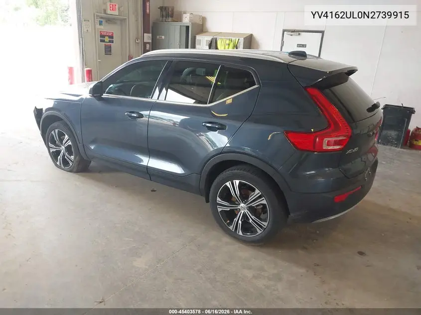 2022 Volvo Xc40 T5 Inscription VIN: YV4162UL0N2739915 Lot: 45403578