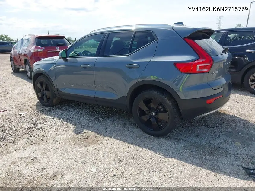 2022 Volvo Xc40 T5 Momentum VIN: YV4162UK6N2715769 Lot: 45589196