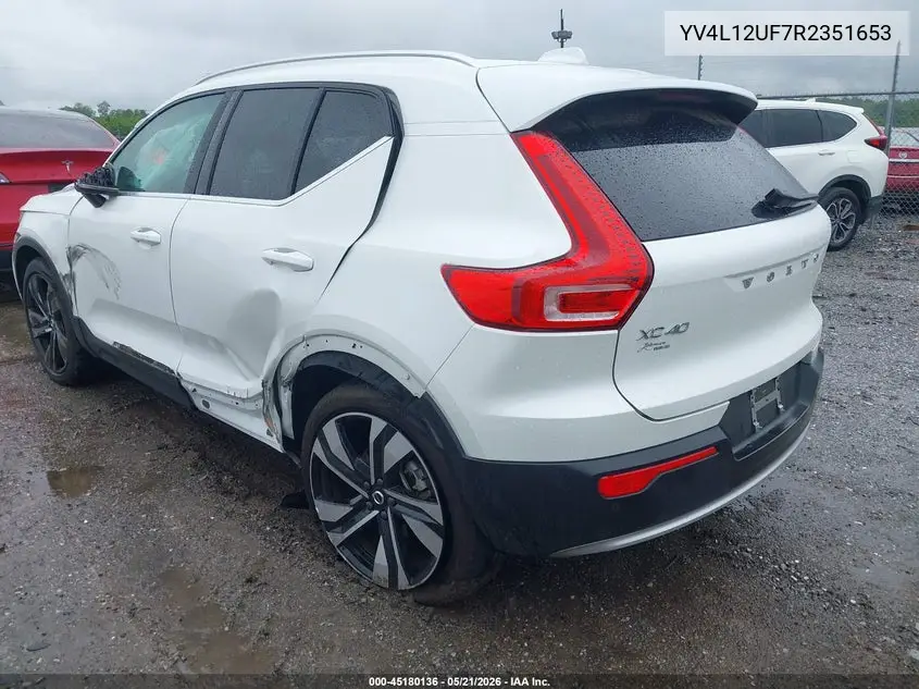 2024 Volvo Xc40 B5 Ultimate Bright Theme VIN: YV4L12UF7R2351653 Lot: 45180136