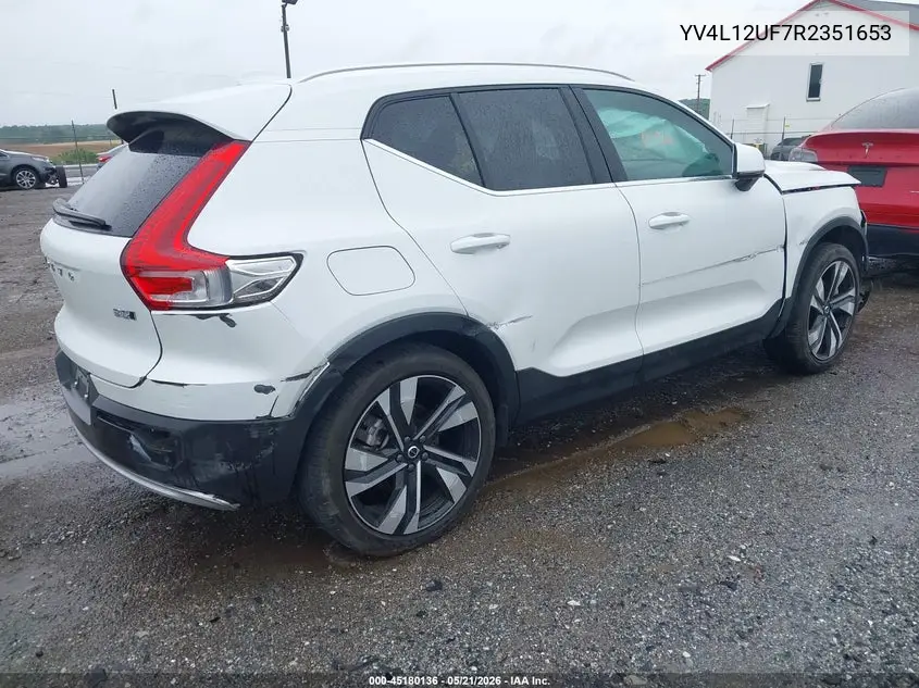 2024 Volvo Xc40 B5 Ultimate Bright Theme VIN: YV4L12UF7R2351653 Lot: 45180136