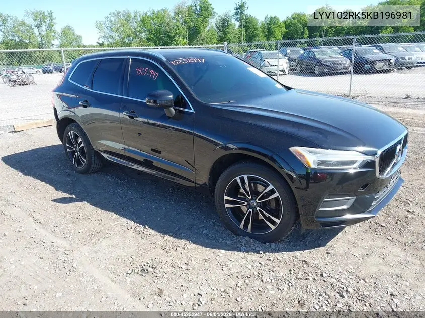 2019 Volvo Xc60 T5 Momentum VIN: LYV102RK5KB196981 Lot: 45252947