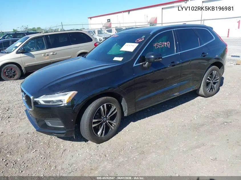 2019 Volvo Xc60 T5 Momentum VIN: LYV102RK5KB196981 Lot: 45252947