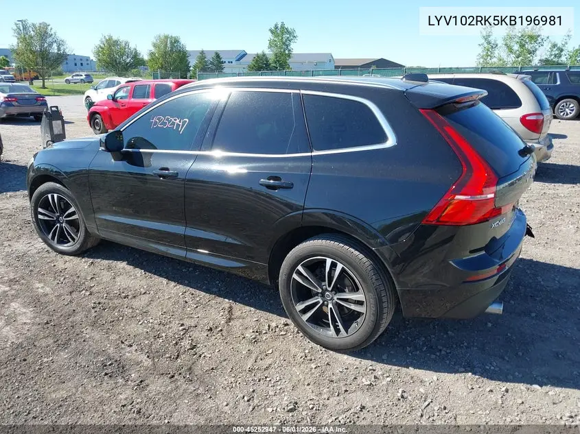 2019 Volvo Xc60 T5 Momentum VIN: LYV102RK5KB196981 Lot: 45252947