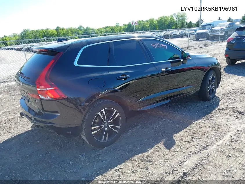 2019 Volvo Xc60 T5 Momentum VIN: LYV102RK5KB196981 Lot: 45252947