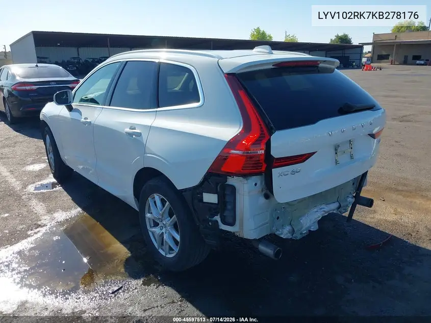2019 Volvo Xc60 T5 Momentum VIN: LYV102RK7KB278176 Lot: 45597513