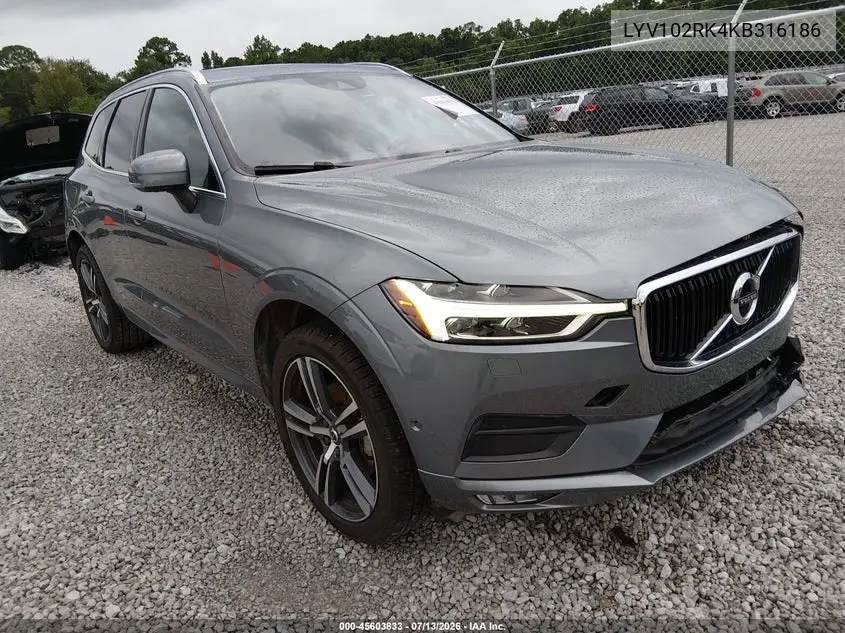 2019 Volvo Xc60 T5 Momentum VIN: LYV102RK4KB316186 Lot: 45603833