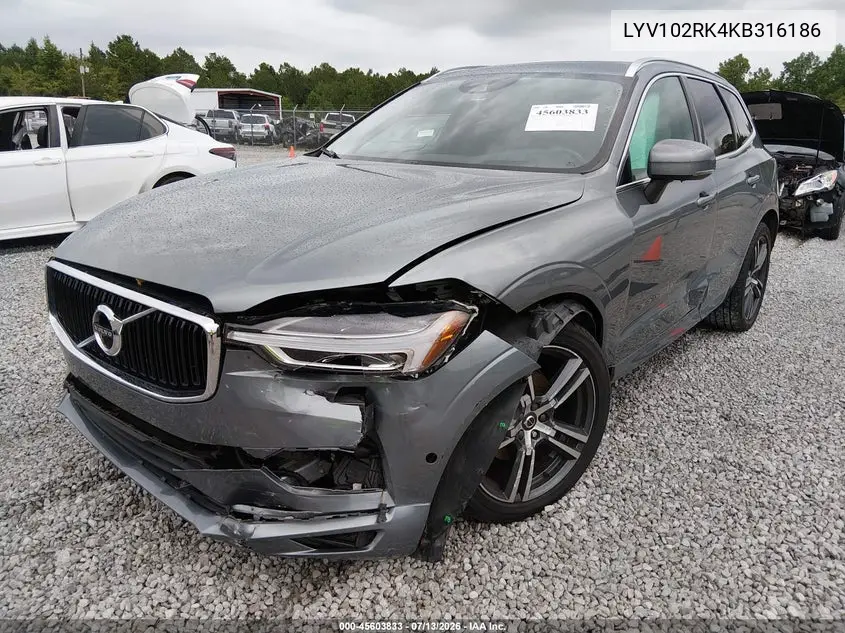 2019 Volvo Xc60 T5 Momentum VIN: LYV102RK4KB316186 Lot: 45603833
