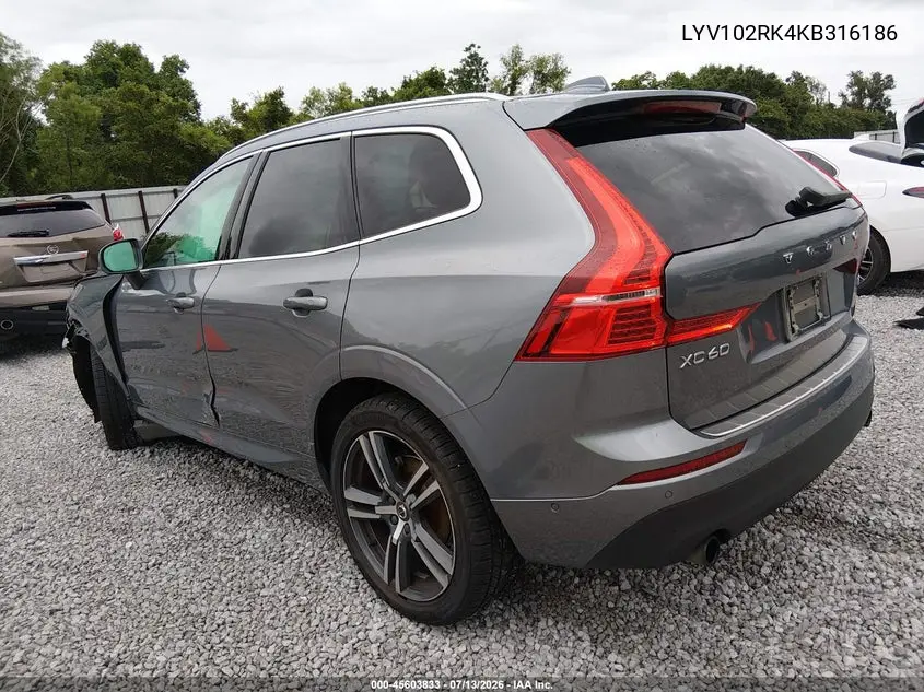 2019 Volvo Xc60 T5 Momentum VIN: LYV102RK4KB316186 Lot: 45603833