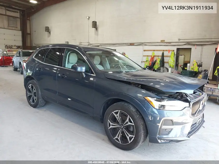 2022 Volvo Xc60 B5 Momentum VIN: YV4L12RK3N1911934 Lot: 45539048