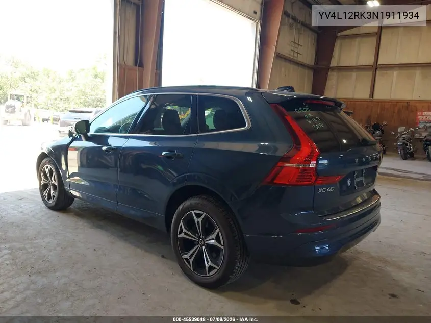 2022 Volvo Xc60 B5 Momentum VIN: YV4L12RK3N1911934 Lot: 45539048