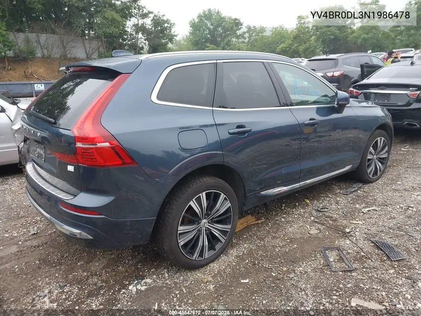 2022 Volvo Xc60 Recharge Plug-In Hybrid T8 Inscription VIN: YV4BR0DL3N1986478 Lot: 45547672