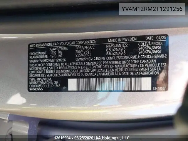 2026 Volvo Xc60 Ultra VIN: YV4M12RM2T1291256 Lot: 12616994