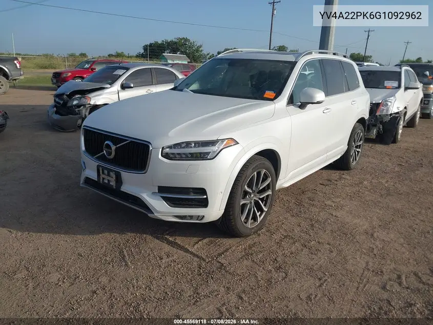 2016 Volvo Xc90 T6 Momentum VIN: YV4A22PK6G1092962 Lot: 45569118