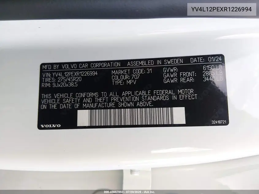 2024 Volvo Xc90 B5 Plus Bright Theme VIN: YV4L12PEXR1226994 Lot: 45657853