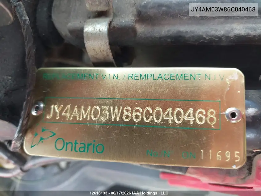 2006 Yamaha Yfm660 Fwa VIN: JY4AM03W86C040468 Lot: 12618133