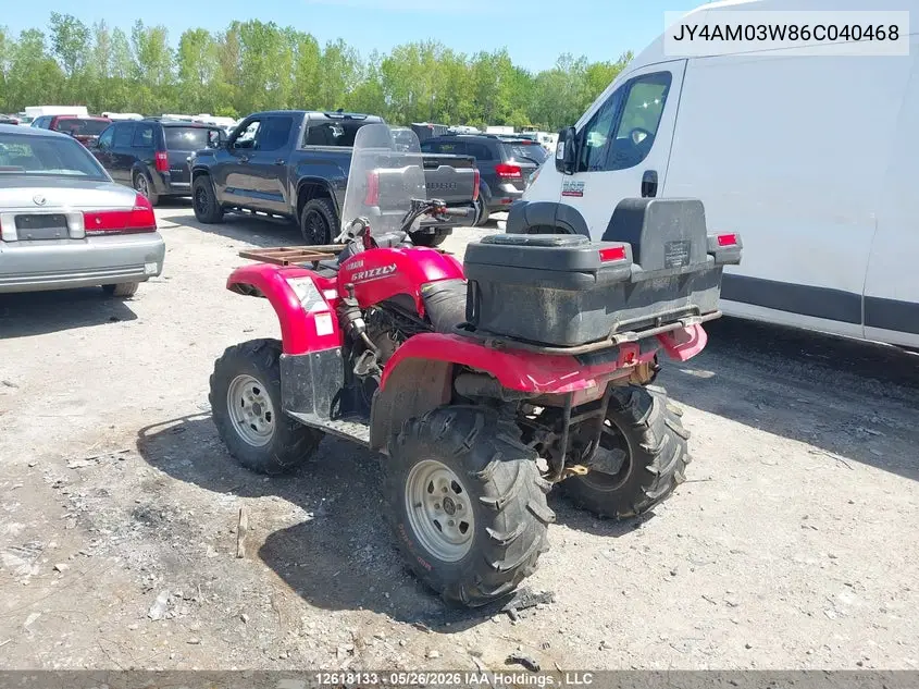 2006 Yamaha Yfm660 Fwa VIN: JY4AM03W86C040468 Lot: 12618133