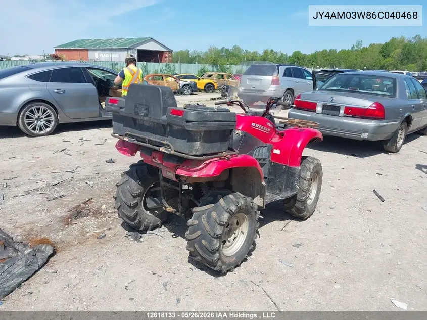 2006 Yamaha Yfm660 Fwa VIN: JY4AM03W86C040468 Lot: 12618133
