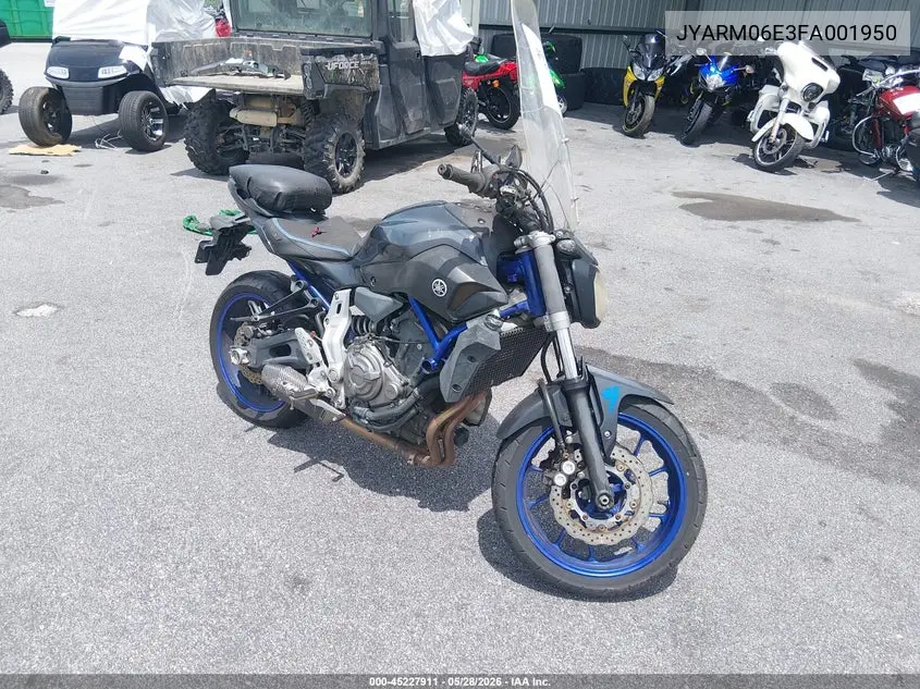 2015 Yamaha Fz07 VIN: JYARM06E3FA001950 Lot: 45227911