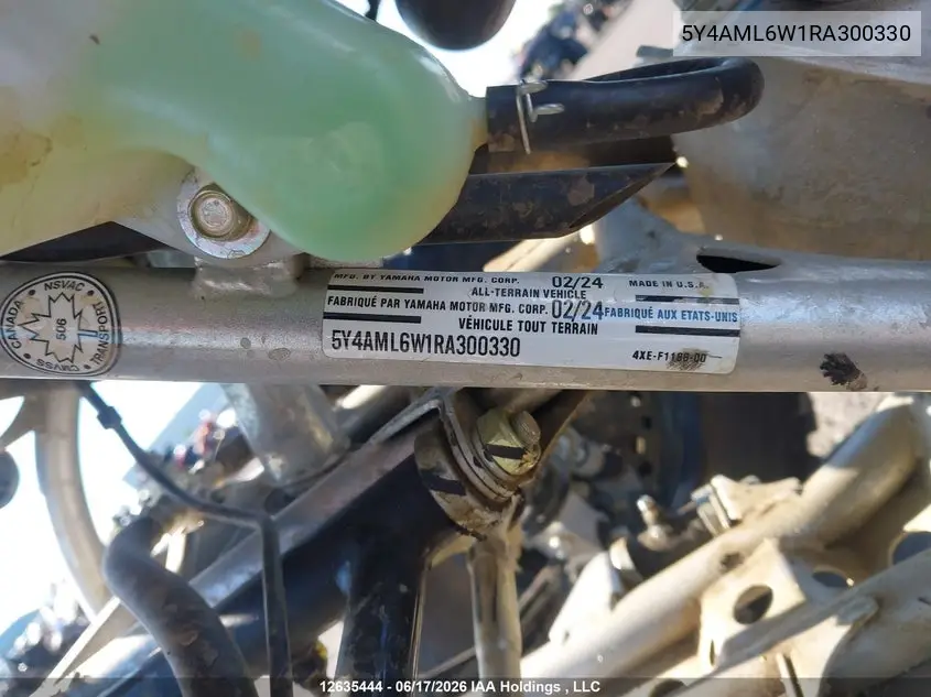 2024 Yamaha Yfm700 R VIN: 5Y4AML6W1RA300330 Lot: 12635444