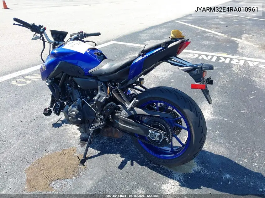 2024 Yamaha Mt07 VIN: JYARM32E4RA010961 Lot: 45114604