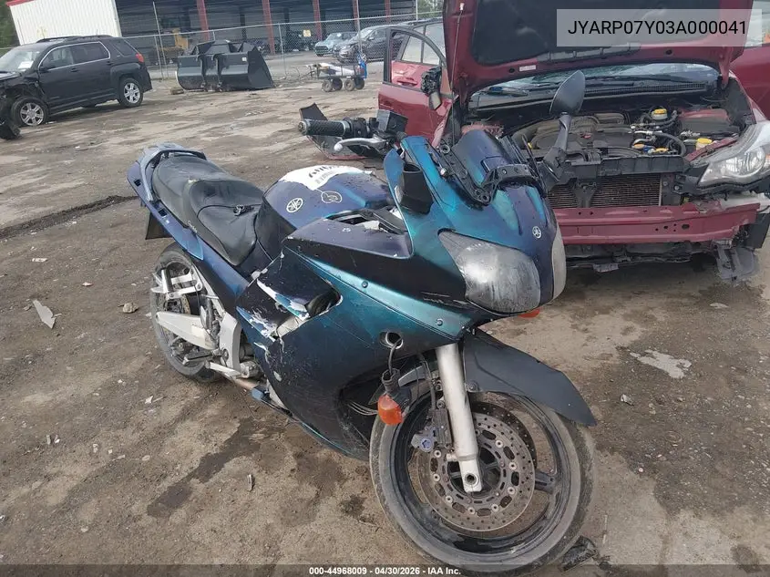 2003 Yamaha Fjr1300 VIN: JYARP07Y03A000041 Lot: 44968009