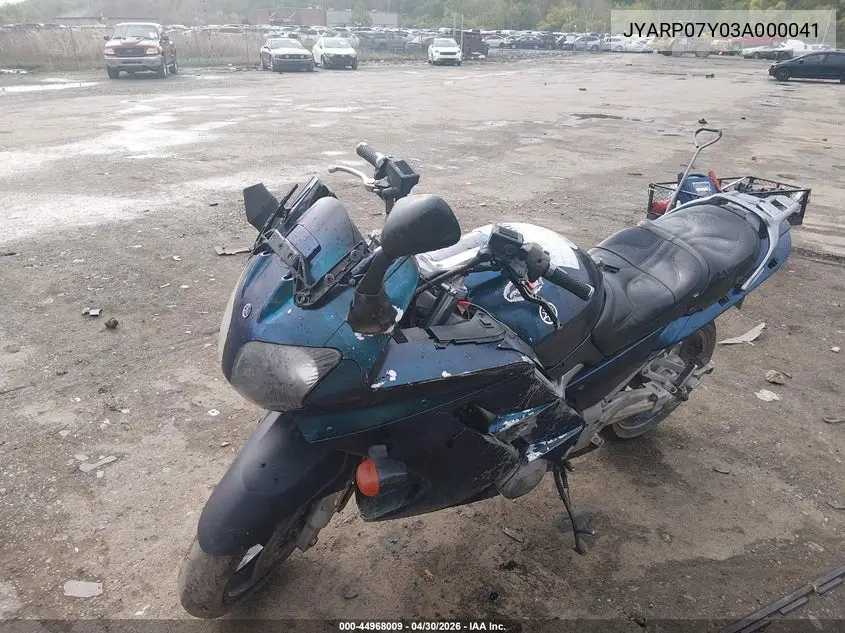 2003 Yamaha Fjr1300 VIN: JYARP07Y03A000041 Lot: 44968009