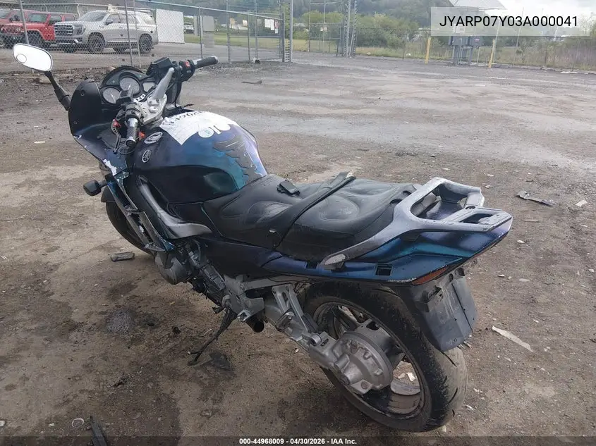 2003 Yamaha Fjr1300 VIN: JYARP07Y03A000041 Lot: 44968009